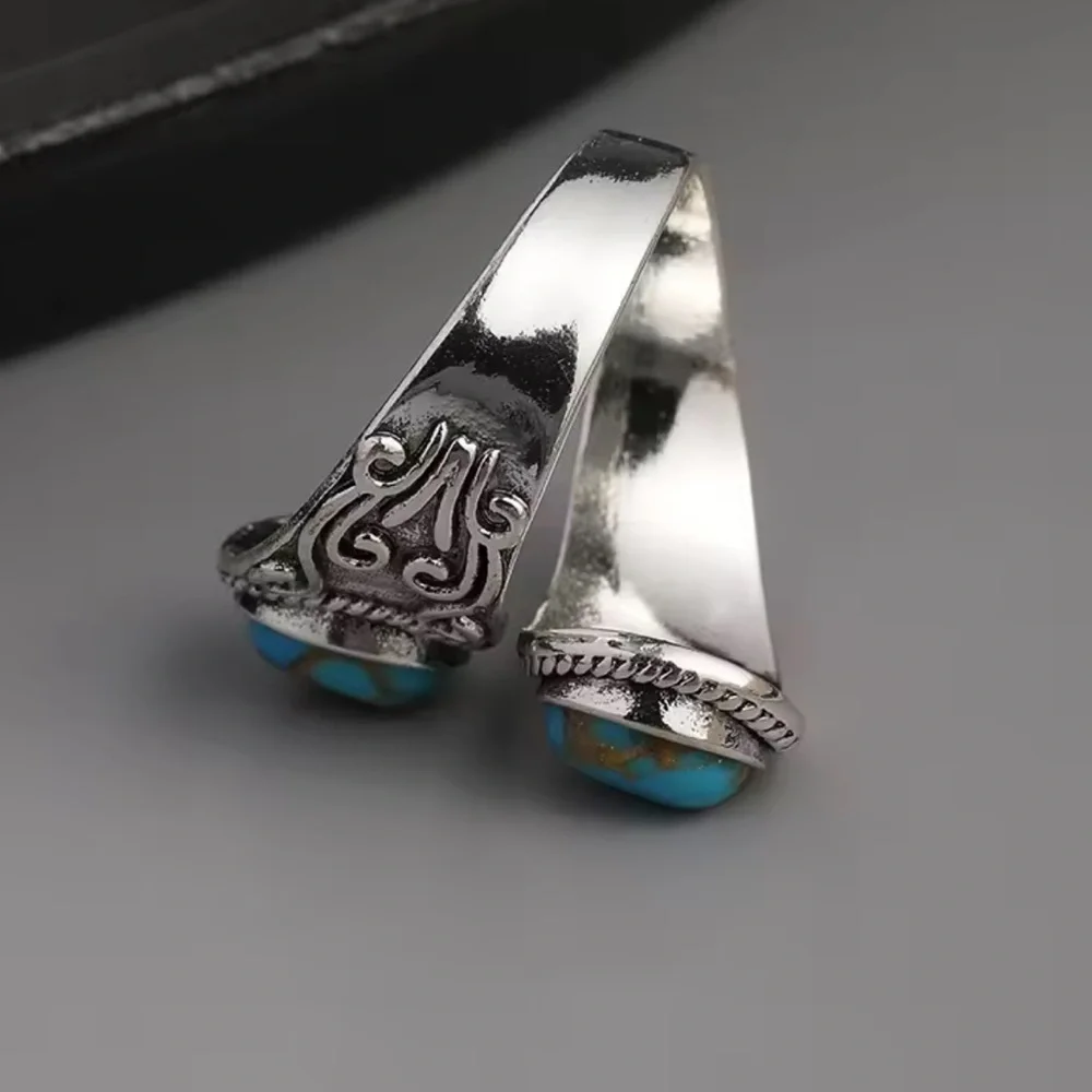 Vintage Turquoise Stone Silver Boho Style Ring